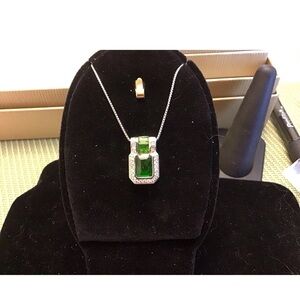 Emerald Green Pendant Necklace with Silver Chain